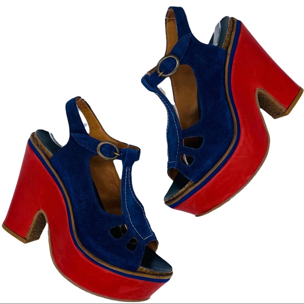 Hush Puppies Labarre 1958 Collection Leather Platform T-Strap Sandals 7 Wide